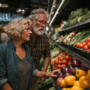 Літні люди готують здорову їжу разом